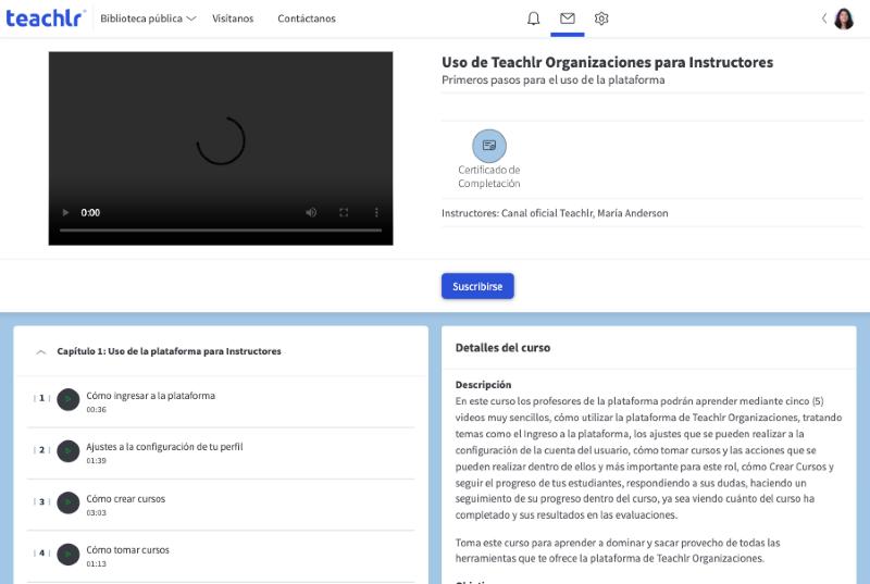 Ficha de un curso de la biblioteca con el botón Suscribirse