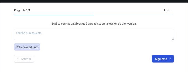 Pregunta abierta con el cuadro Escribe tu respuesta y el botón Archivo adjunto